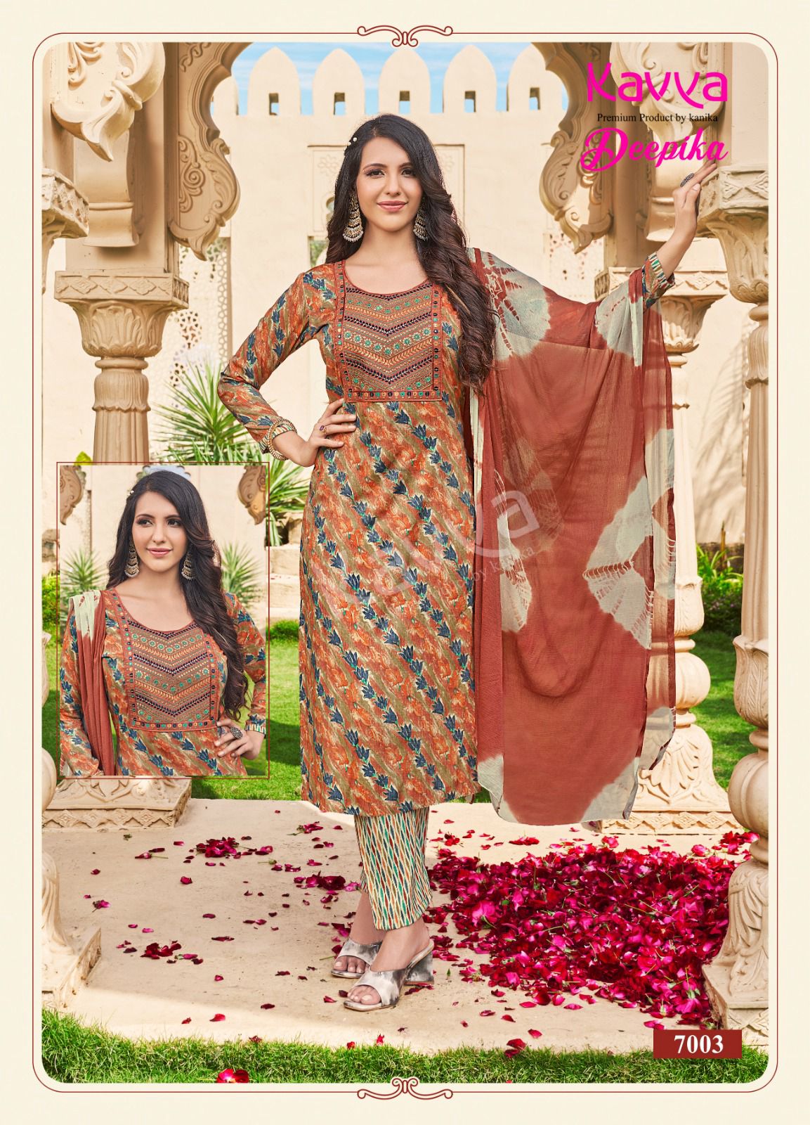 Kavya Deepika Vol 7 Embroidery Straight Cut Kurti With Bottom Dupatta